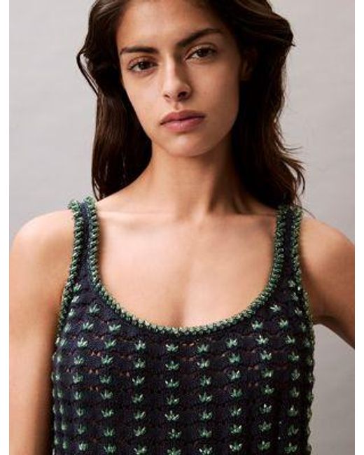 Camiseta de tirantes de ganchillo de algodón con cuentas Calvin Klein de color Blue