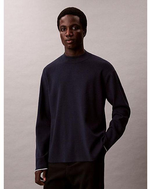 Calvin Klein Black Tech Knit Boxy Mock Neck Jumper for men