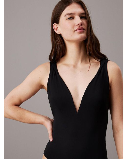 Calvin Klein Black Low Back Swimsuit - Ck Structured Twist