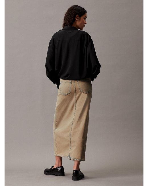 Jupe longue taille haute en denim Calvin Klein en coloris Brown