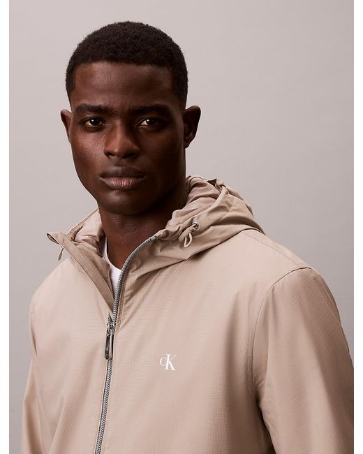 Calvin Klein Blue Hooded Ripstop Jacket for men