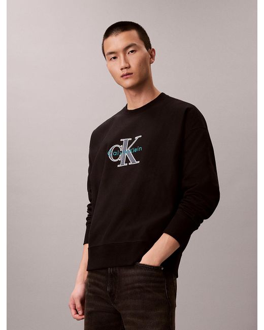 Calvin Klein Black Relaxed Fleece Monologo Sweatshirt for men