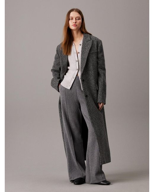 Calvin Klein Gray Oversized Wool Herringbone Coat