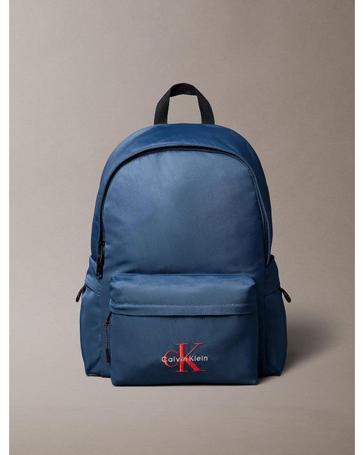 Calvin Klein Blue Nylon Monologo Round Backpack for men