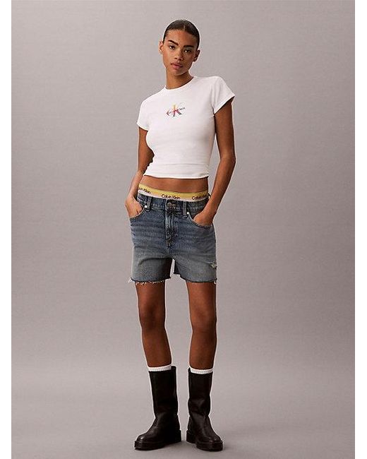 Calvin Klein White Jeans Slim Monogram T-Shirt Pride