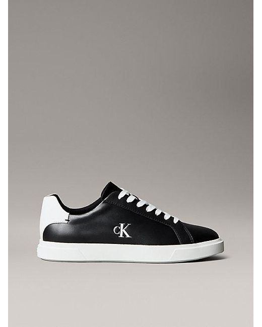 Calvin Klein Signature Leren Sneakers Met Logo in het Metallic