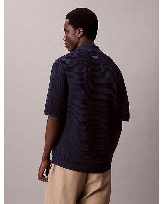 Calvin Klein Blue Tech Knit Johnny Collar Polo Shirt for men