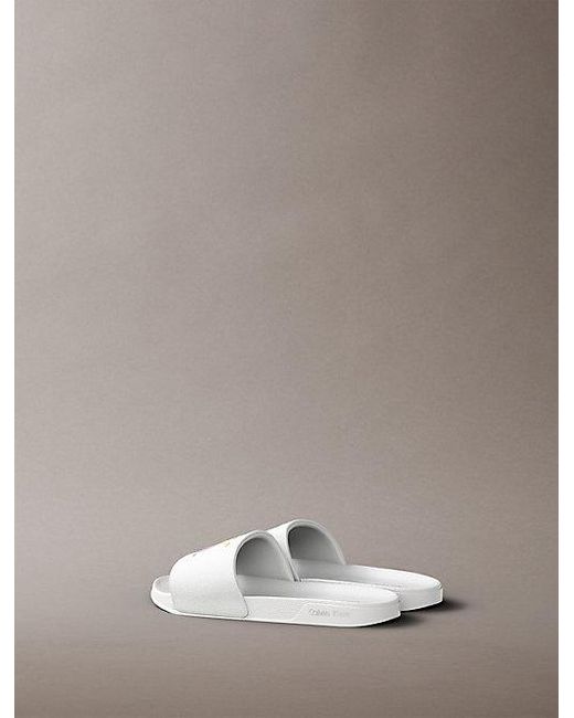 Calvin Klein White Canvas Contoured Logo Sliders Pride