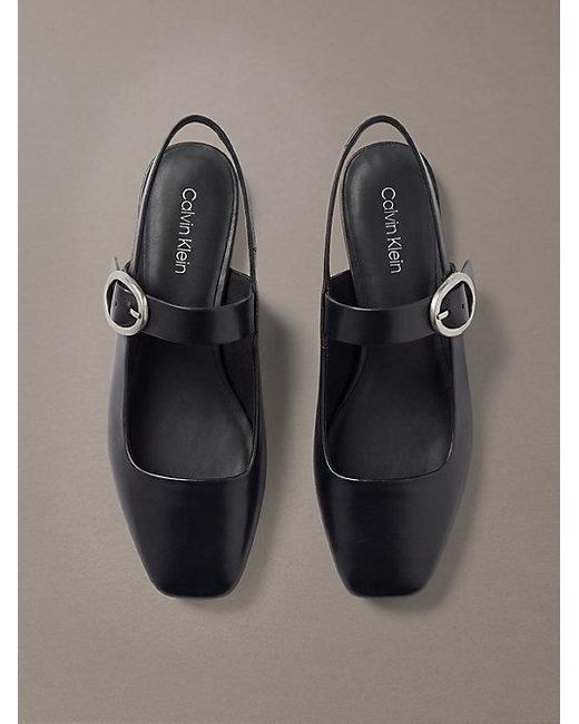 Calvin Klein Black Leather Slingback Ballerinas