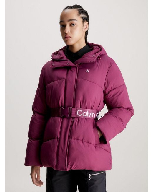 Calvin Klein Pink Nylon Belted Puffer Jacket