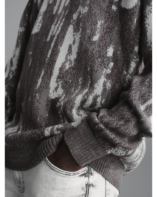 Calvin Klein Gray Cotton Jacquard Knit Jumper for men