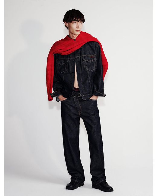 Calvin Klein Red 90S Straight Asymmetric Jeans for men