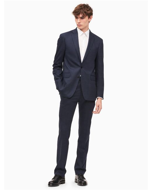 Calvin Klein X-fit Ultra Slim Fit Blue Windowpane Suit for men