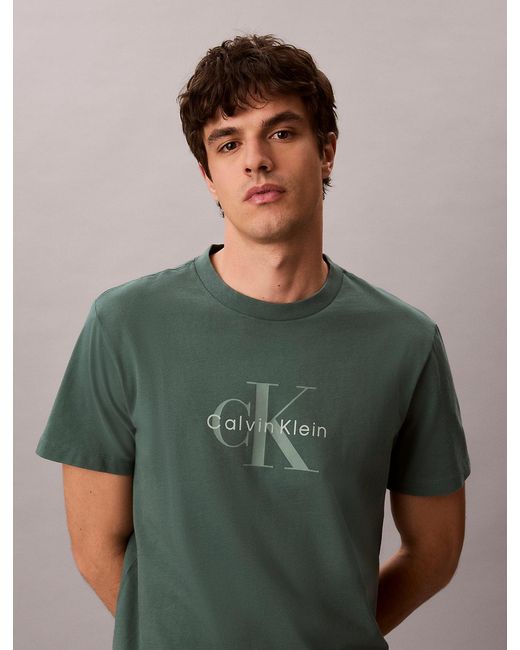 Calvin Klein Green Washed Cotton Monogram T-Shirt for men