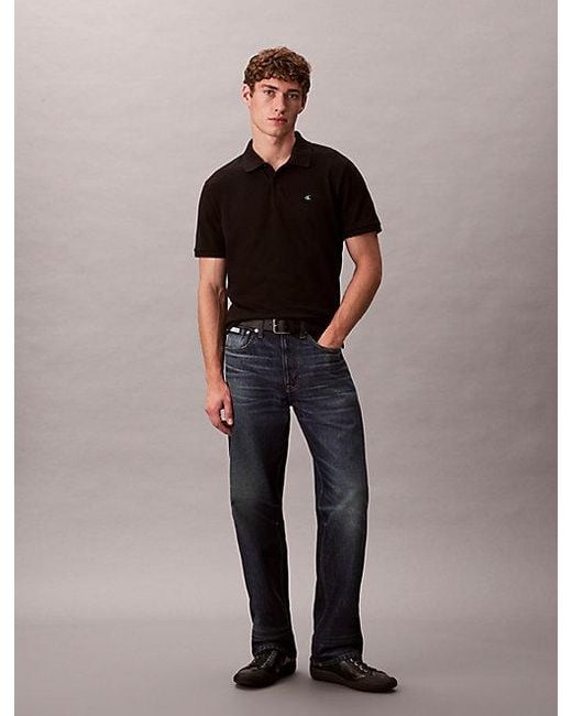 Calvin Klein Black Jeans Cotton Piqué Monogram Polo Shirt for men
