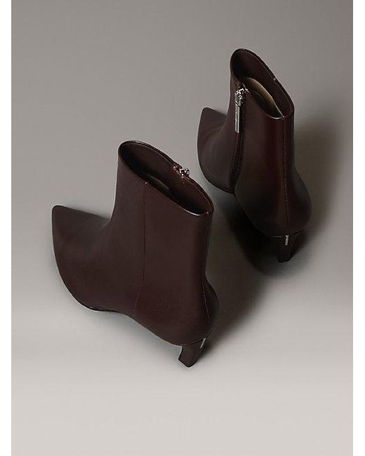Calvin Klein Black Leather Kitten Heel Zip Ankle Boots