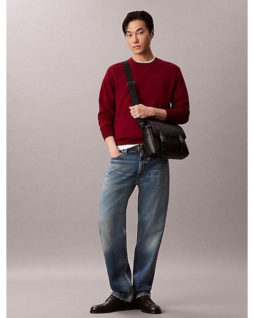 Calvin Klein Gray Emblem Logo Saffiano Messenger Bag for men