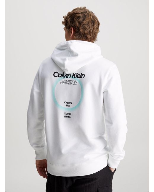 Calvin Klein White Graphic Terry Logo Hoodie for men