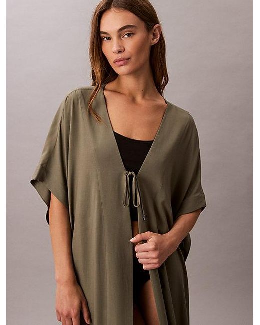 Calvin Klein Brown Strand-Kaftan Aus Viskose-Leinen