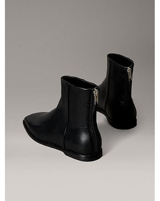 Calvin Klein Black Nappa Leather Square Toe Zip Ankle Boots