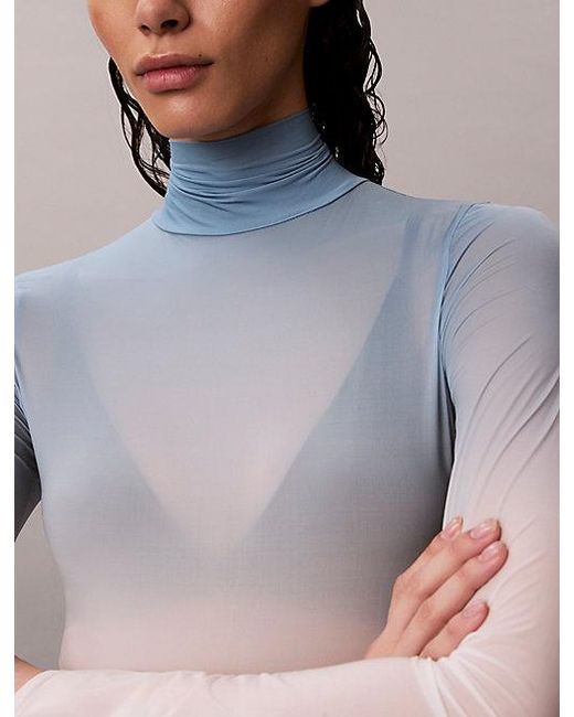 Calvin Klein Blue Sport Thermal Baselayer Turtleneck Bodysuit