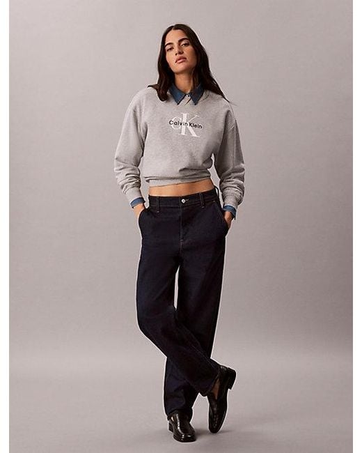Calvin Klein Gray Jeans Monologo French Terry Relaxed Sweatshirt