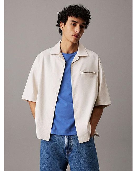 Calvin Klein Relaxed Linnen Lyocell Shirt in het Blue voor heren