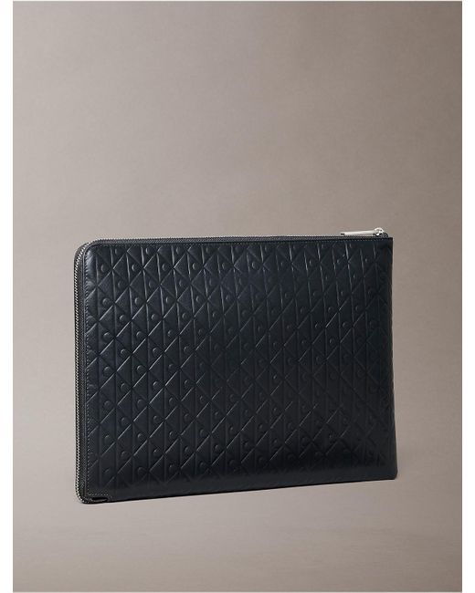 Calvin Klein Blue Embossed Monogram Logo Zip Pouch for men