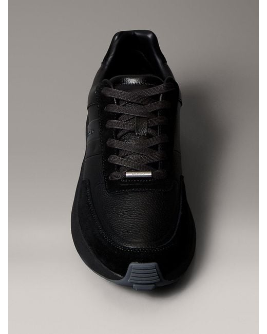 Calvin Klein Black Leather Chunky Runner Trainers for men
