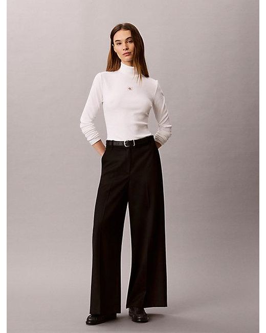 Calvin Klein Blue Ribbed Cotton Turtleneck Top
