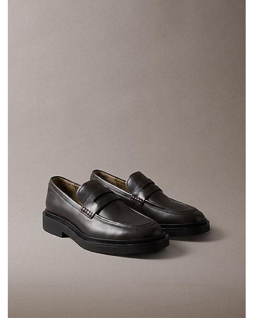 Calvin Klein Gray Leather Penny Loafers for men