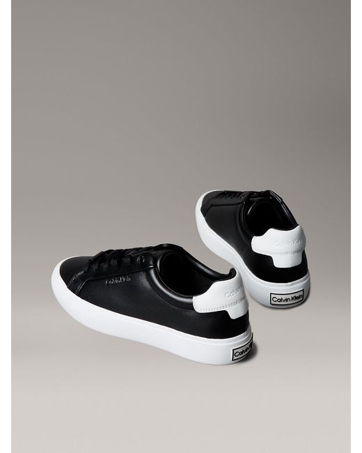 Calvin Klein Gray Smooth Leather Embossed Logo Trainers