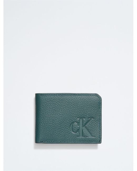 Calvin Klein Green Pebble Leather Slim Bifold Wallet for men