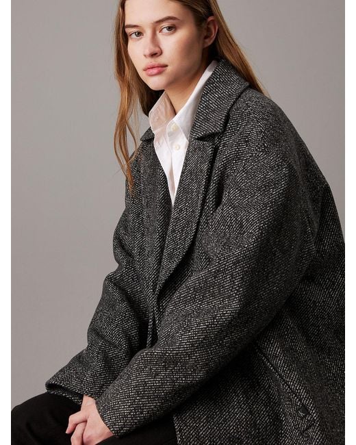 Calvin Klein Black Wool Melange Long Coat