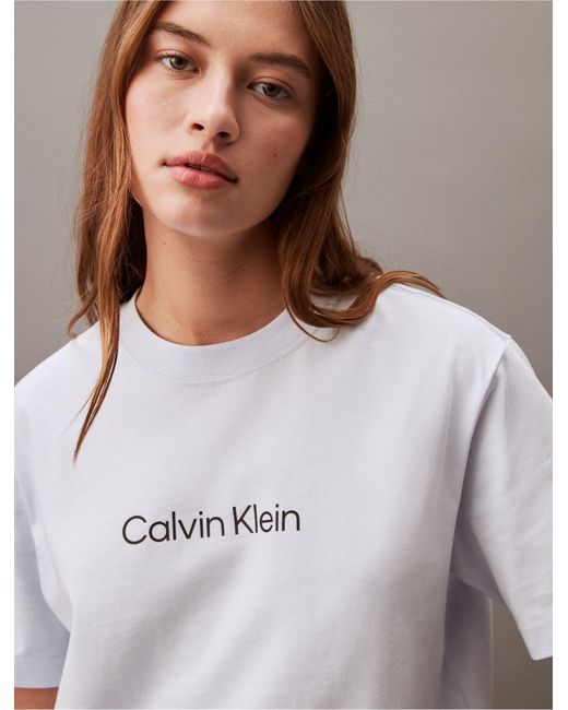 Calvin Klein White Relaxed Fit Standard Logo Crewneck T-shirt