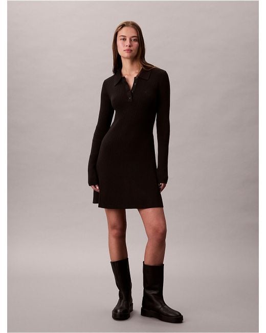 princess polly baby blue dress Calvin Klein Calvin Klein Cotton Rib V-Neck Polo Mini Dress in Black