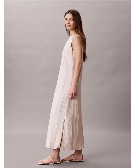 calvin klein long pink dress Textured Stripe Sheer Maxi adding organic interruption to the structured forms Ck Pink Dress Calvin Klein