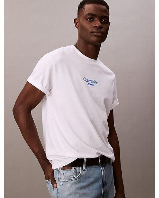 Calvin Klein White Jeans Acid Wash Logo T-Shirt for men