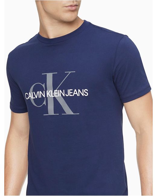 Calvin Klein Cotton Monogram Logo Crewneck T-shirt in Blue for Men - Lyst