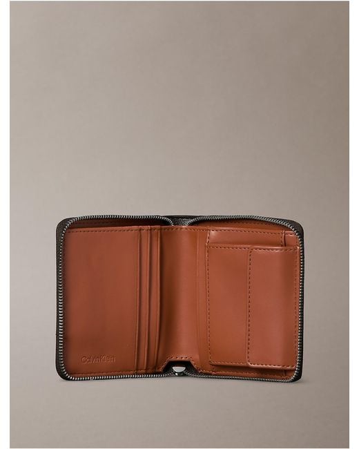 Calvin Klein Brown Allover Monogram Square Zip Wallet