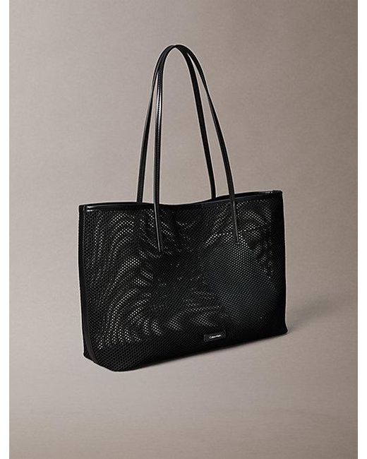 Calvin Klein Black Emblem Logo Mesh Tote Bag