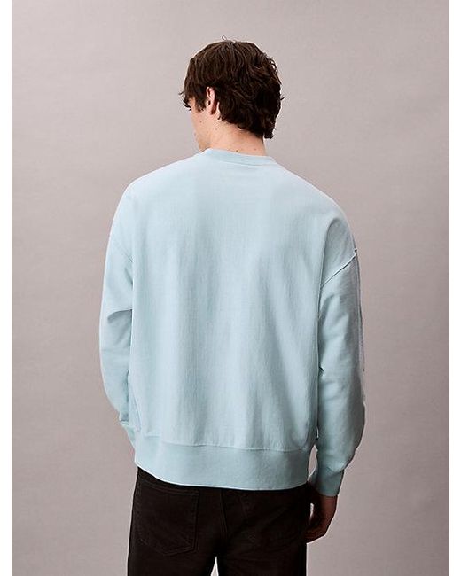 Calvin Klein Relaxed Premium Fleece Sweatshirt in het Blue voor heren