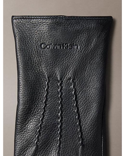 Calvin Klein Black Soft Nappa Leather Touchscreen Gloves for men