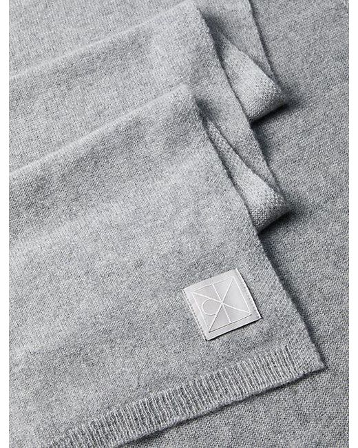 Calvin Klein Gray Cashmere Emblem Logo Scarf for men