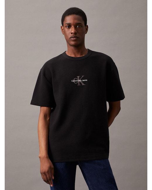 Calvin Klein Black Relaxed Waffle Monogram T-shirt for men