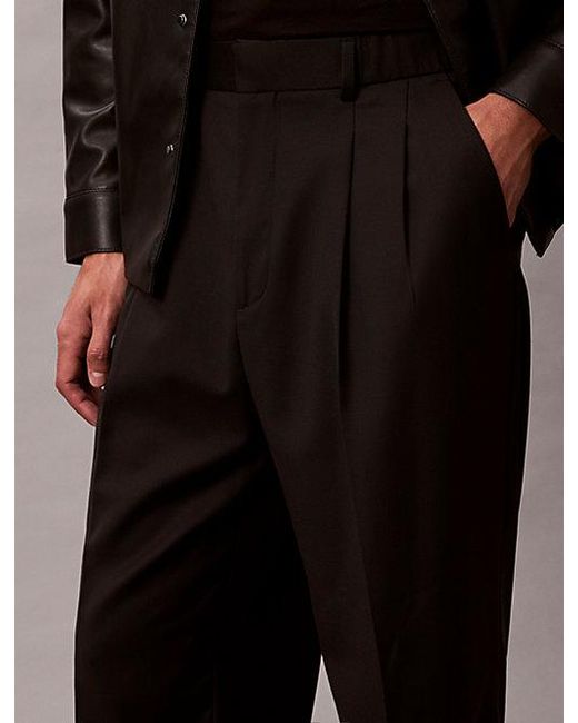 Calvin Klein Black Wide Leg Wool Blend Travel Trousers for men