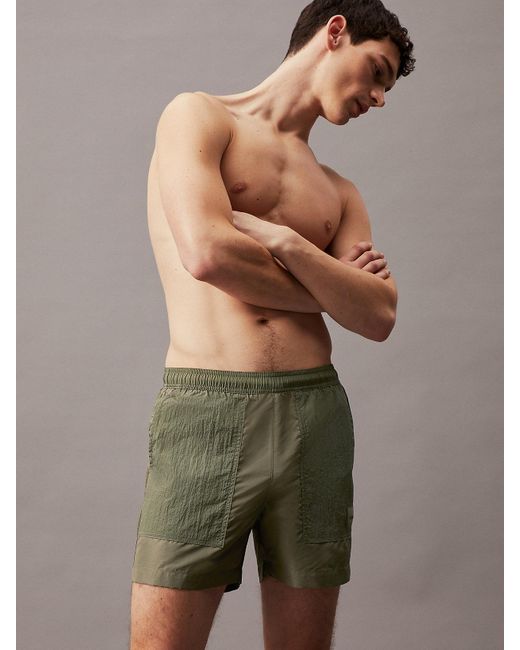 Calvin Klein Green Ripstop Medium Drawstring Swim Shorts for men