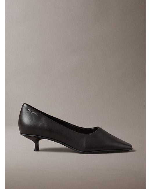 Calvin Klein Gray Leather Kitten Heel Pumps