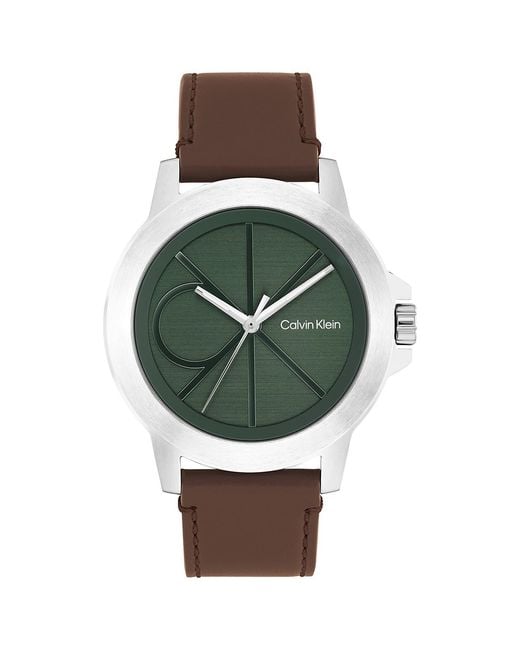 Calvin Klein Green Emblem Dial Leather Strap Watch for men