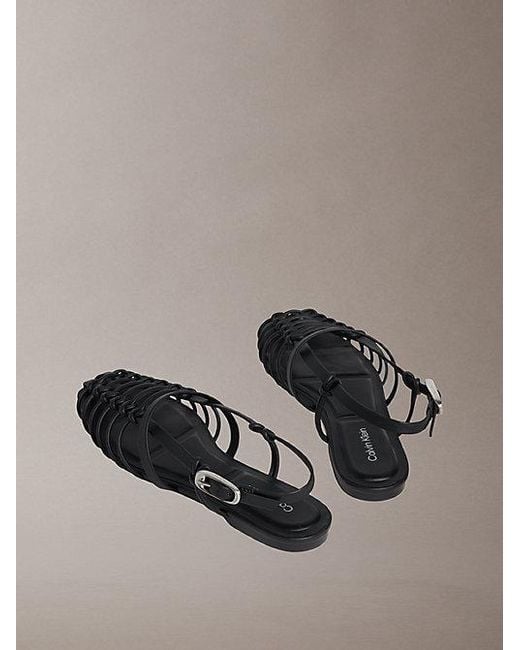 Calvin Klein Black Liliana Leather Strappy Ballerinas